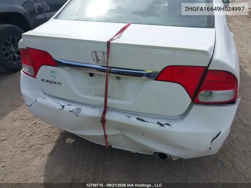 2009 HONDA CIVIC VIN 2HGFA16649H024997 — фото 6