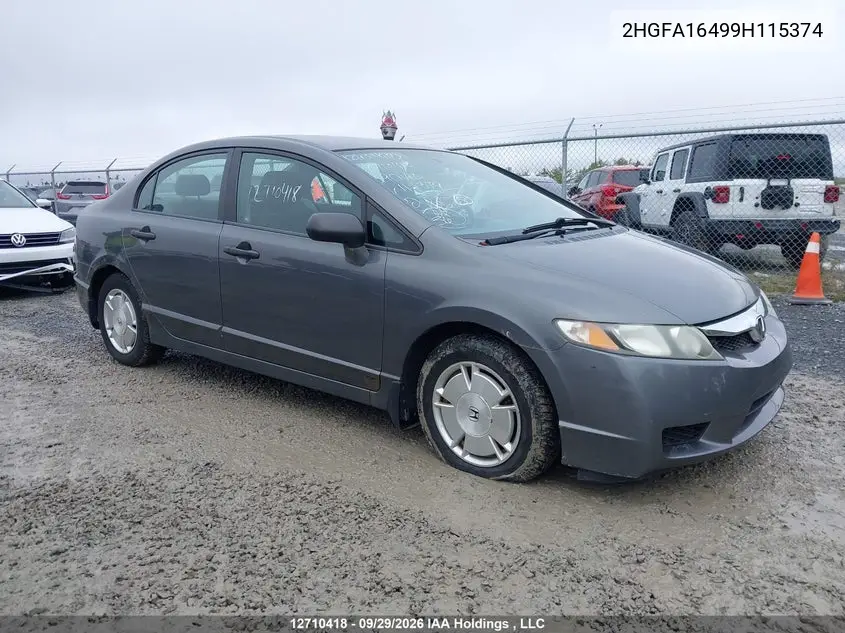 HONDA CIVIC 2009, VIN 2HGFA16499H115374