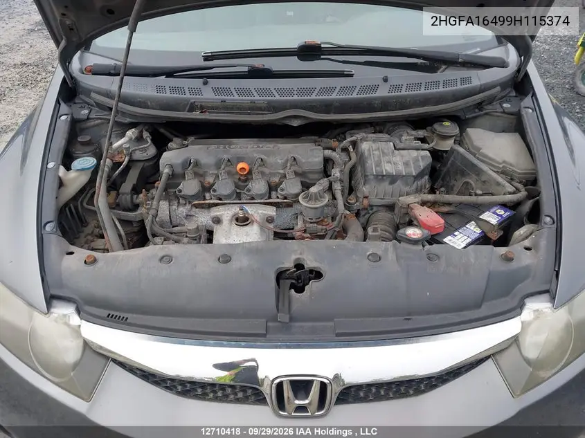 2009 HONDA CIVIC VIN 2HGFA16499H115374 — фото 10