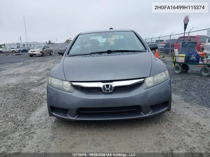 2009 HONDA CIVIC VIN 2HGFA16499H115374 — фото 12