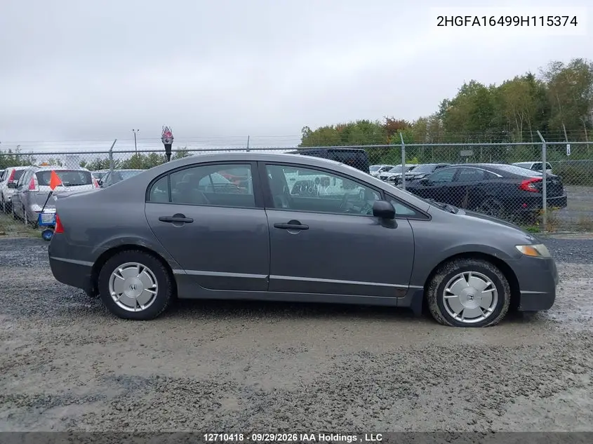 2009 HONDA CIVIC VIN 2HGFA16499H115374 — фото 13
