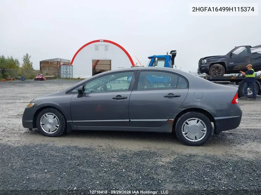 2009 HONDA CIVIC VIN 2HGFA16499H115374 — фото 14