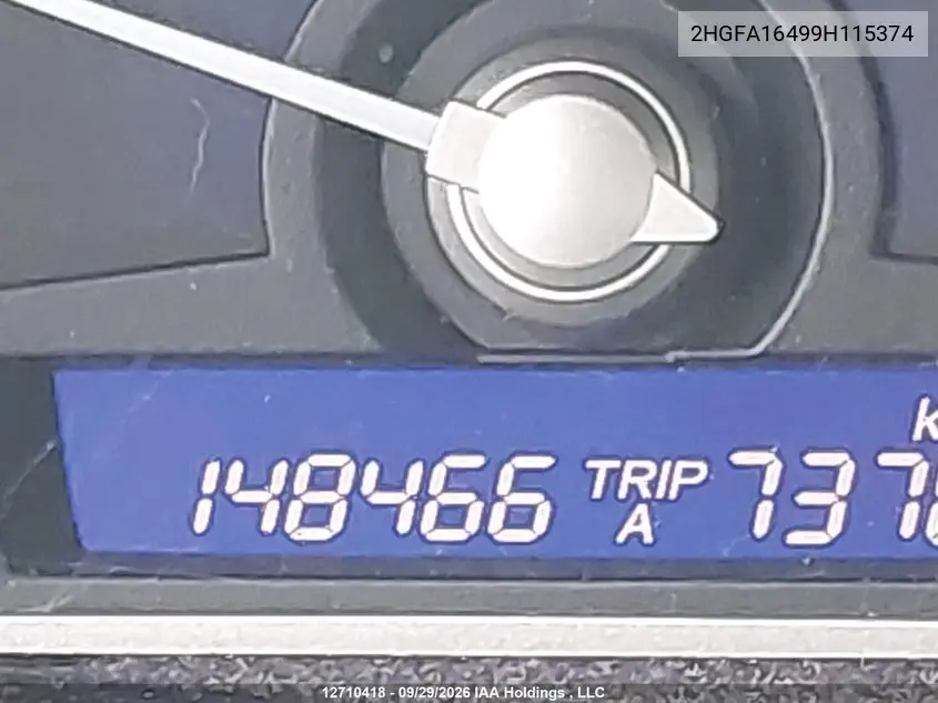 2009 HONDA CIVIC VIN 2HGFA16499H115374 — фото 15