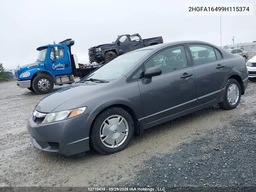 2009 HONDA CIVIC VIN 2HGFA16499H115374 — фото 2