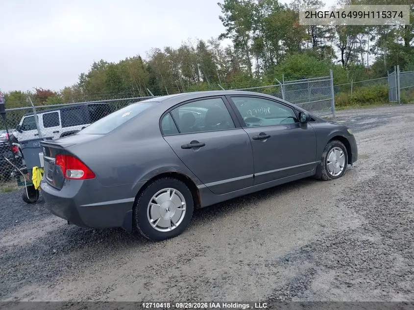 2009 HONDA CIVIC VIN 2HGFA16499H115374 — фото 4