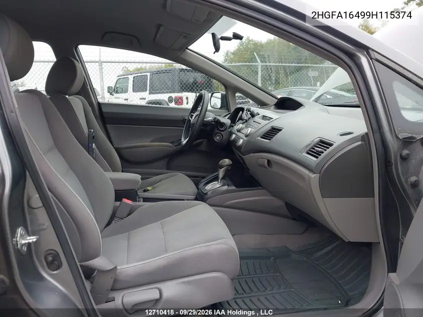 2009 HONDA CIVIC VIN 2HGFA16499H115374 — фото 5