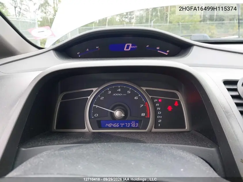 2009 HONDA CIVIC VIN 2HGFA16499H115374 — фото 7
