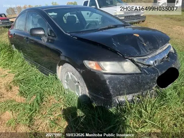 HONDA CIVIC 2009, VIN 2HGFA16499H035007