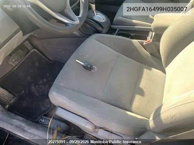 2009 HONDA CIVIC VIN 2HGFA16499H035007 — фото 10