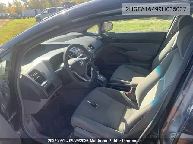 2009 HONDA CIVIC VIN 2HGFA16499H035007 — фото 3