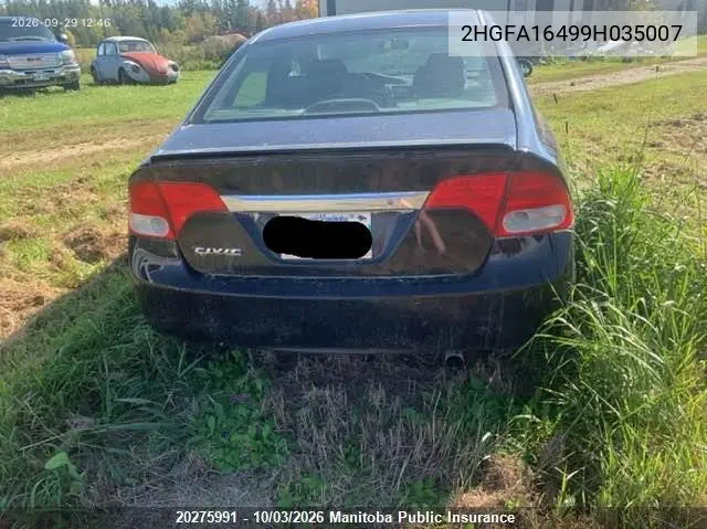 2009 HONDA CIVIC VIN 2HGFA16499H035007 — фото 8