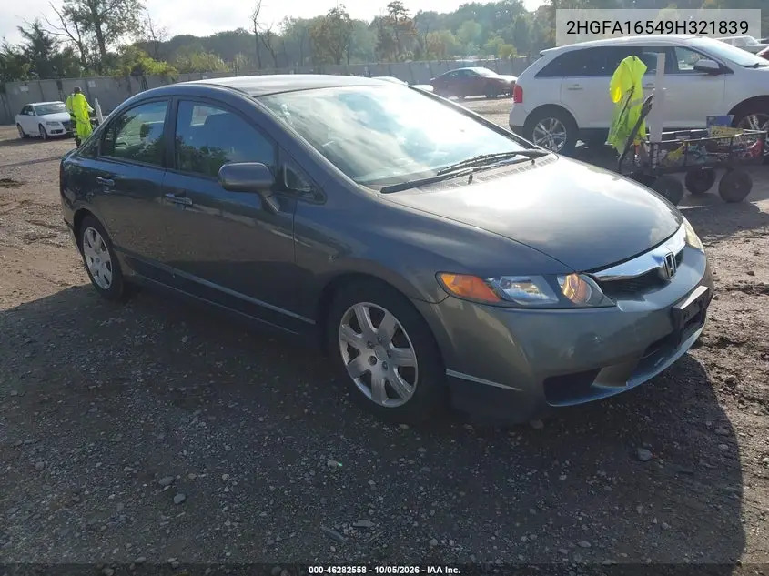 HONDA CIVIC 2009, VIN 2HGFA16549H321839
