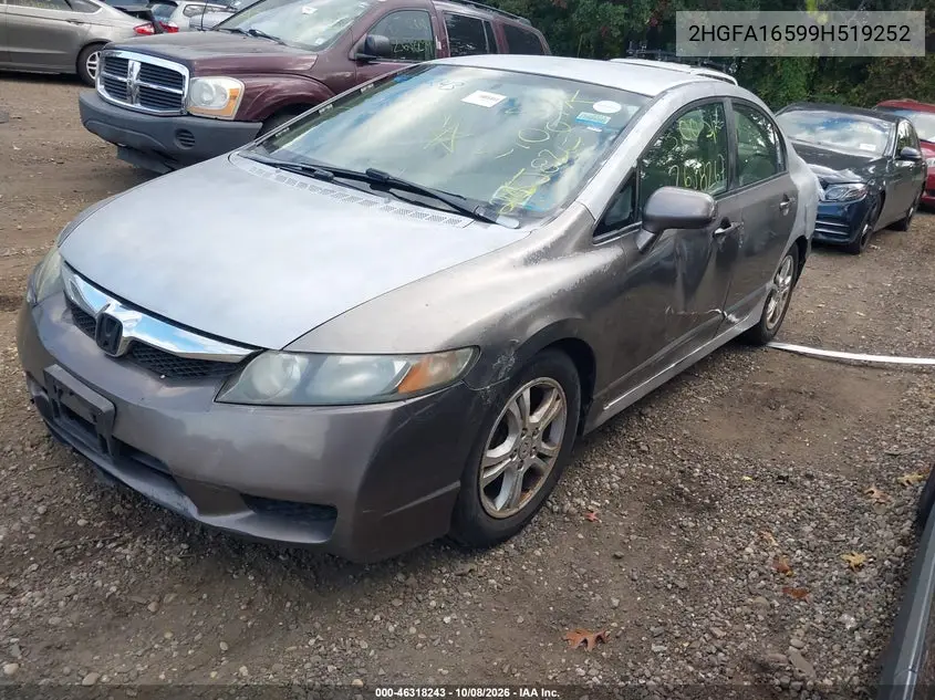 2009 HONDA CIVIC VIN 2HGFA16599H519252 — фото 2