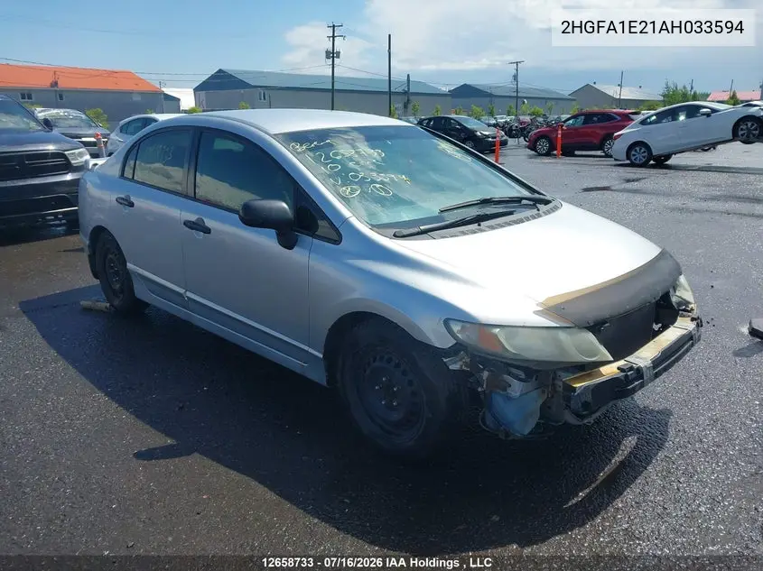 HONDA CIVIC 2010, VIN 2HGFA1E21AH033594