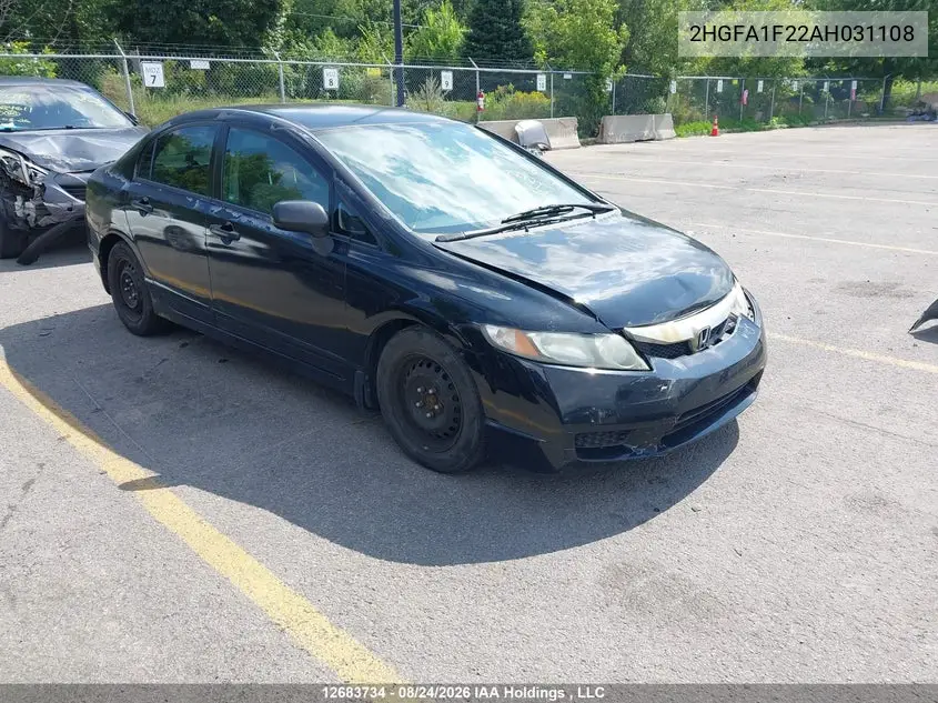 HONDA CIVIC 2010, VIN 2HGFA1F22AH031108