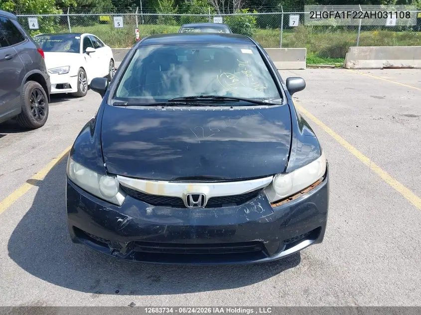 2010 HONDA CIVIC VIN 2HGFA1F22AH031108 — фото 12