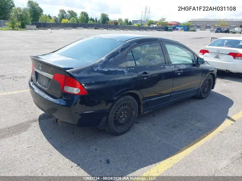 2010 HONDA CIVIC VIN 2HGFA1F22AH031108 — фото 4