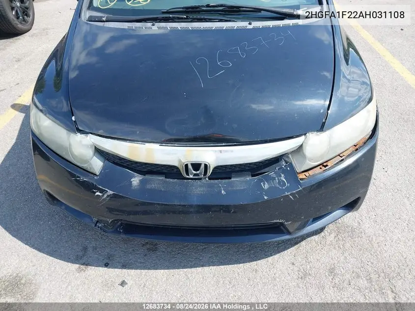 2010 HONDA CIVIC VIN 2HGFA1F22AH031108 — фото 6