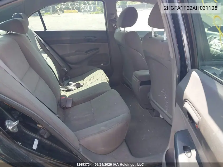 2010 HONDA CIVIC VIN 2HGFA1F22AH031108 — фото 8