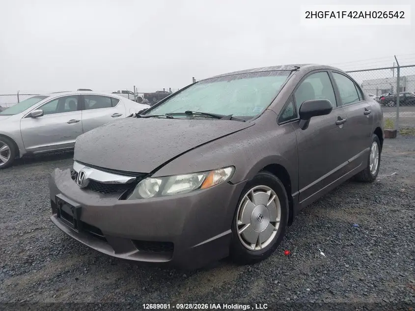 2010 HONDA CIVIC VIN 2HGFA1F42AH026542 — фото 2