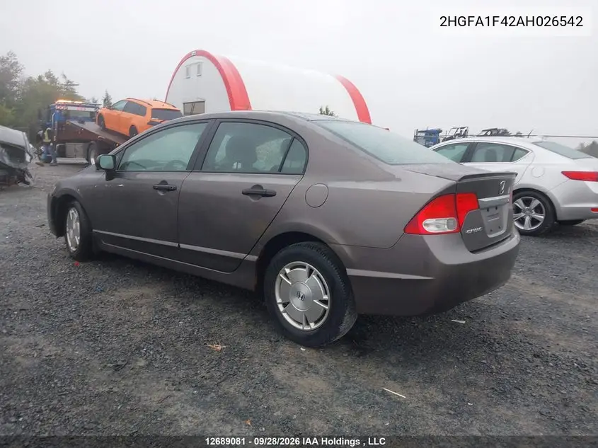 2010 HONDA CIVIC VIN 2HGFA1F42AH026542 — фото 3