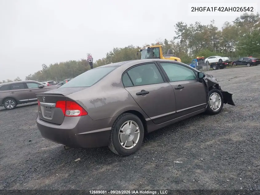 2010 HONDA CIVIC VIN 2HGFA1F42AH026542 — фото 4