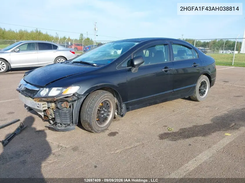 2010 HONDA CIVIC VIN 2HGFA1F43AH038814 — фото 2