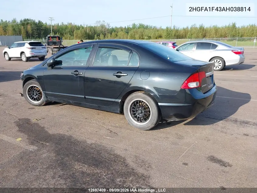 2010 HONDA CIVIC VIN 2HGFA1F43AH038814 — фото 3