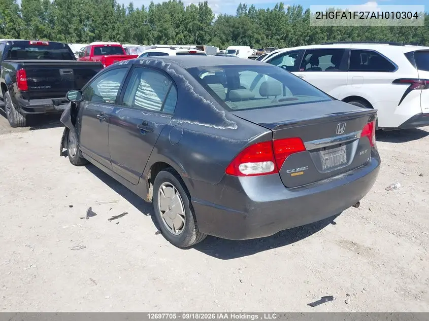 2010 HONDA CIVIC VIN 2HGFA1F27AH010304 — фото 3