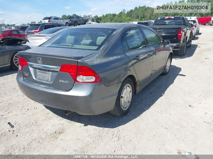 2010 HONDA CIVIC VIN 2HGFA1F27AH010304 — фото 4