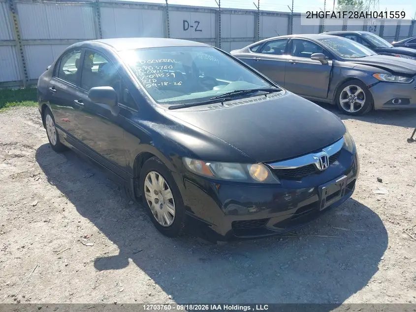 HONDA CIVIC 2010, VIN 2HGFA1F28AH041559