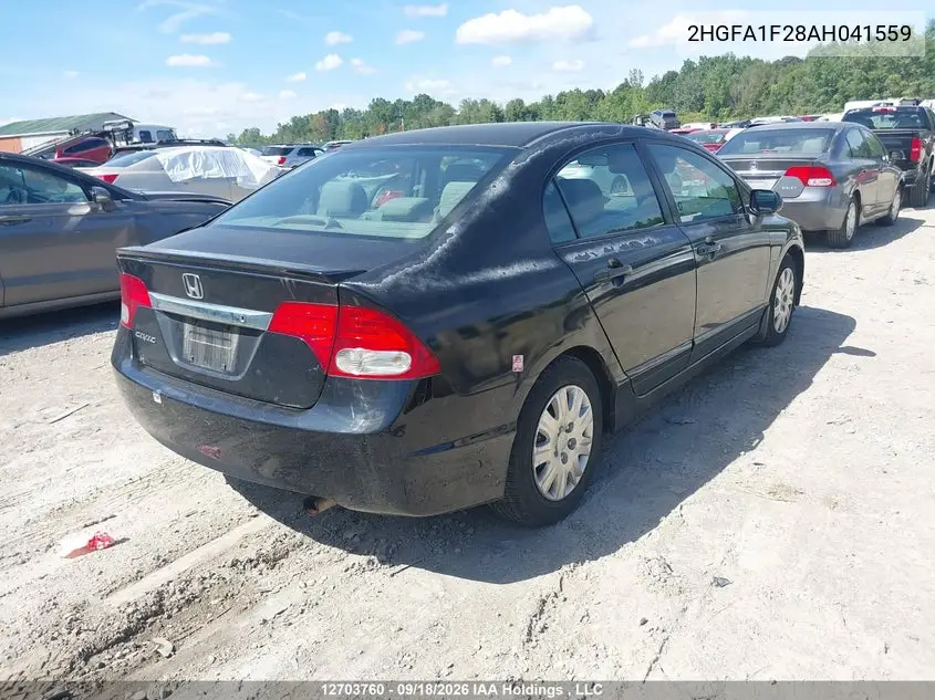 2010 HONDA CIVIC VIN 2HGFA1F28AH041559 — фото 4