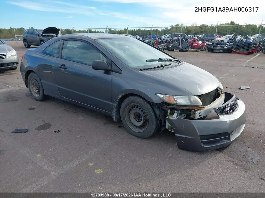 HONDA CIVIC 2010, VIN 2HGFG1A39AH006317