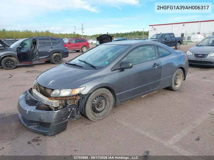 2010 HONDA CIVIC VIN 2HGFG1A39AH006317 — фото 2