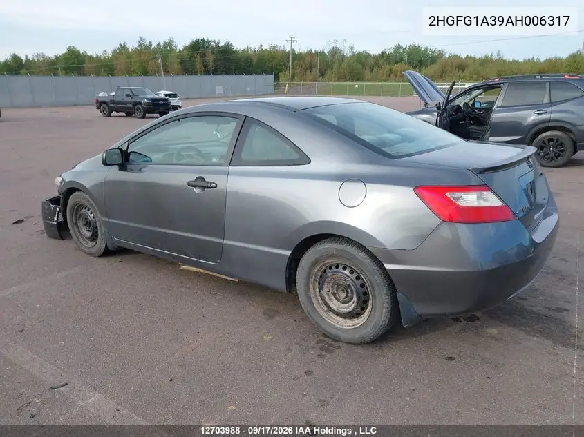 2010 HONDA CIVIC VIN 2HGFG1A39AH006317 — фото 3