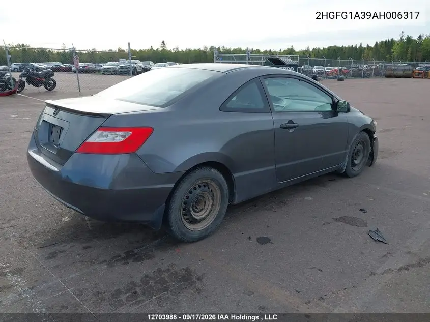 2010 HONDA CIVIC VIN 2HGFG1A39AH006317 — фото 4