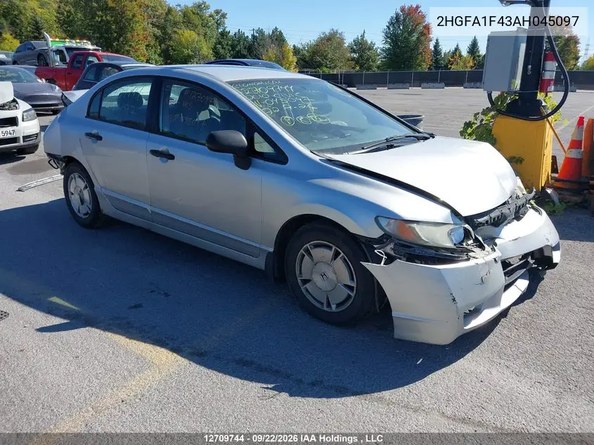 HONDA CIVIC 2010, VIN 2HGFA1F43AH045097