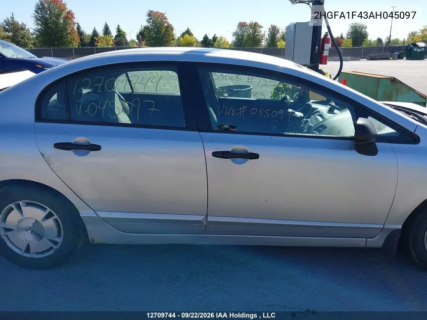 2010 HONDA CIVIC VIN 2HGFA1F43AH045097 — фото 13