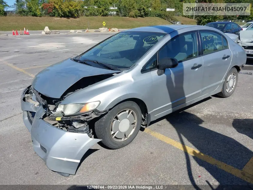 2010 HONDA CIVIC VIN 2HGFA1F43AH045097 — фото 2