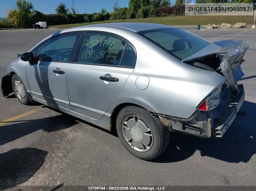 2010 HONDA CIVIC VIN 2HGFA1F43AH045097 — фото 3