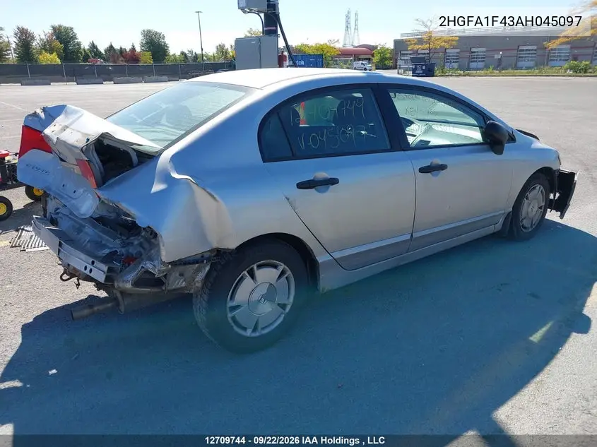 2010 HONDA CIVIC VIN 2HGFA1F43AH045097 — фото 4