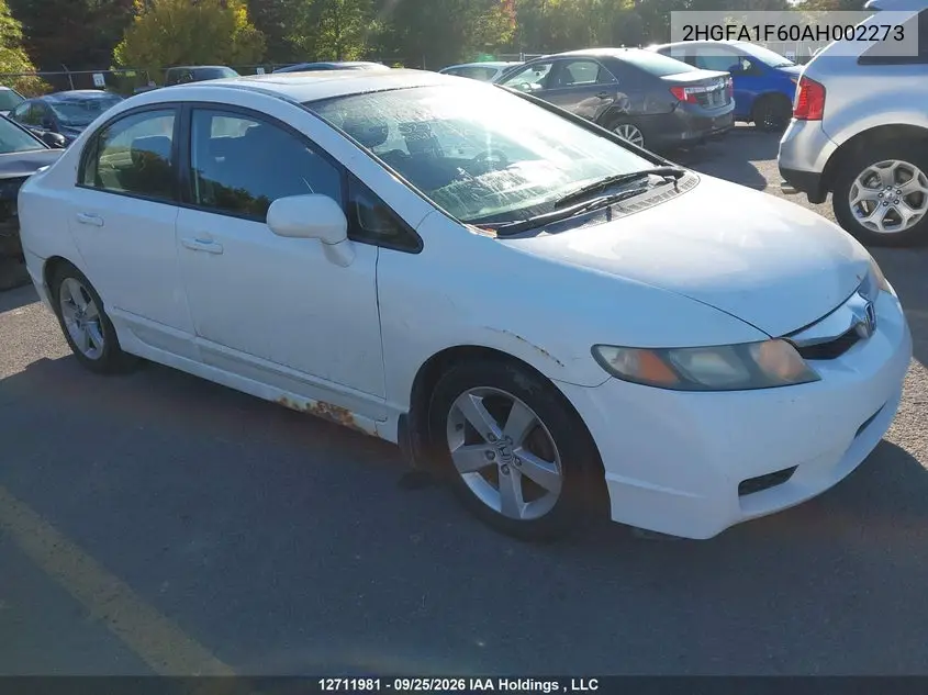 HONDA CIVIC 2010, VIN 2HGFA1F60AH002273