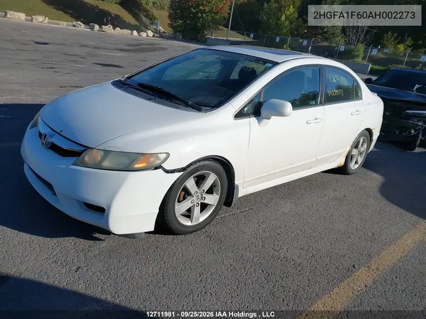 2010 HONDA CIVIC VIN 2HGFA1F60AH002273 — фото 2