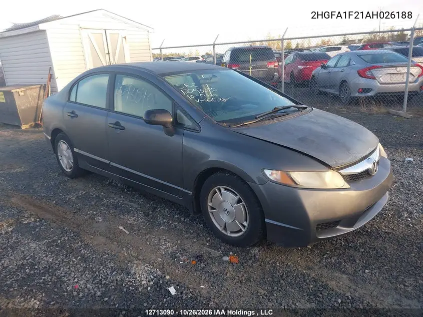 HONDA CIVIC 2010, VIN 2HGFA1F21AH026188