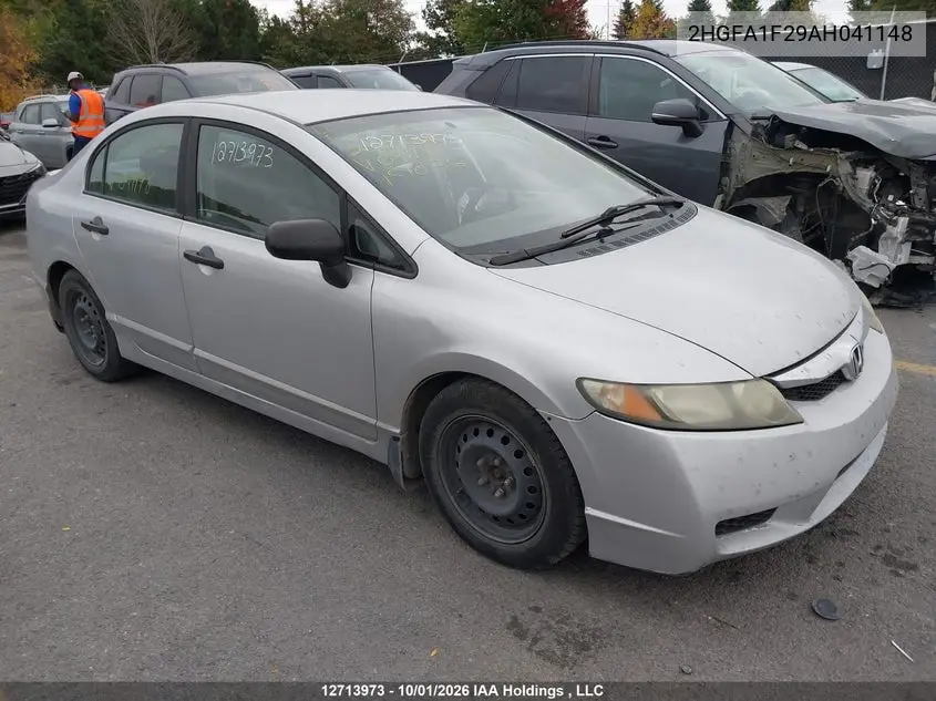 HONDA CIVIC 2010, VIN 2HGFA1F29AH041148