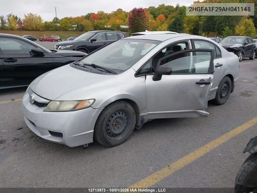 2010 HONDA CIVIC VIN 2HGFA1F29AH041148 — фото 2