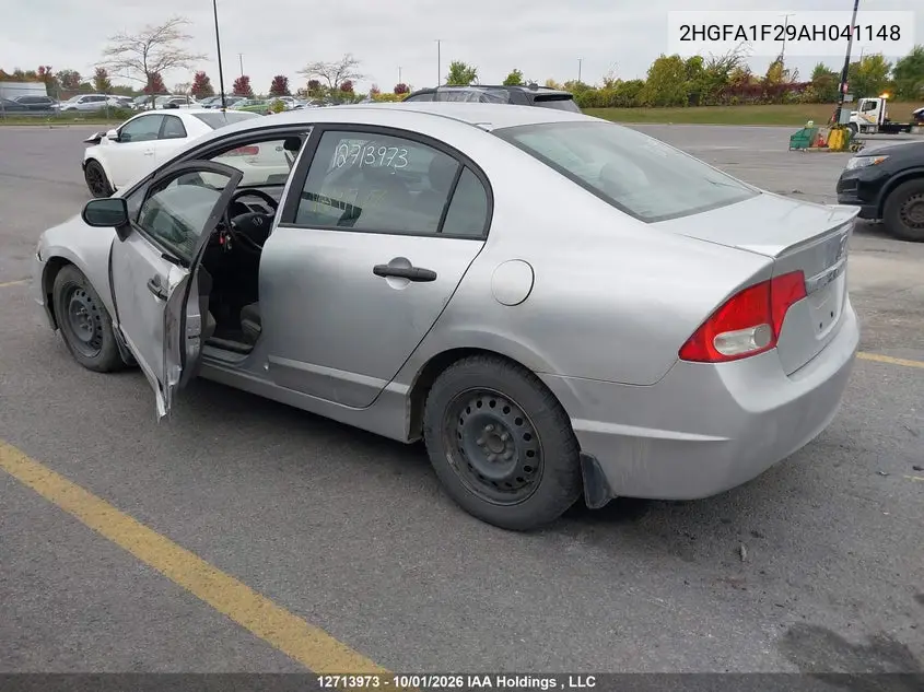 2010 HONDA CIVIC VIN 2HGFA1F29AH041148 — фото 3
