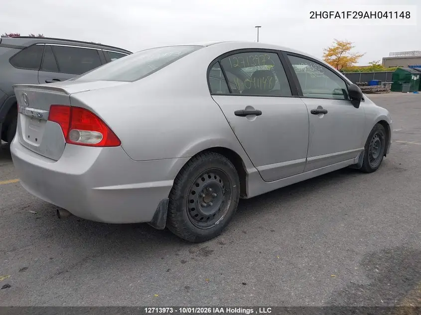 2010 HONDA CIVIC VIN 2HGFA1F29AH041148 — фото 4