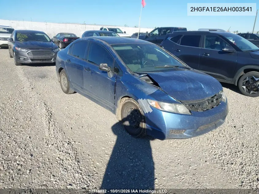 HONDA CIVIC 2010, VIN 2HGFA1E26AH003541