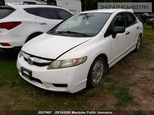 2010 HONDA CIVIC VIN 2HGFA1F41AH037791 — фото 2